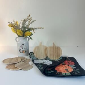 Thanksgiving Decor Lot of 6 Rustic Fall Vase Garland Table Runner Wood Pumpkins